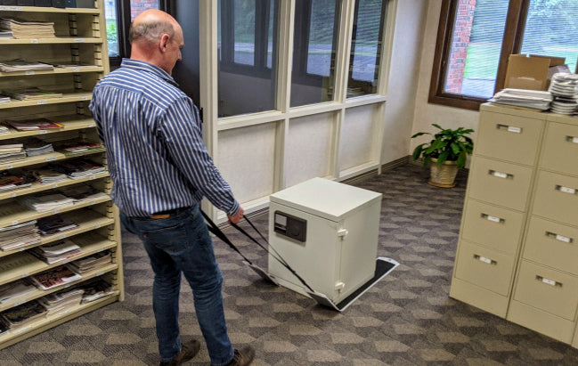 Pulling office safe with EZ Move Pull Slides