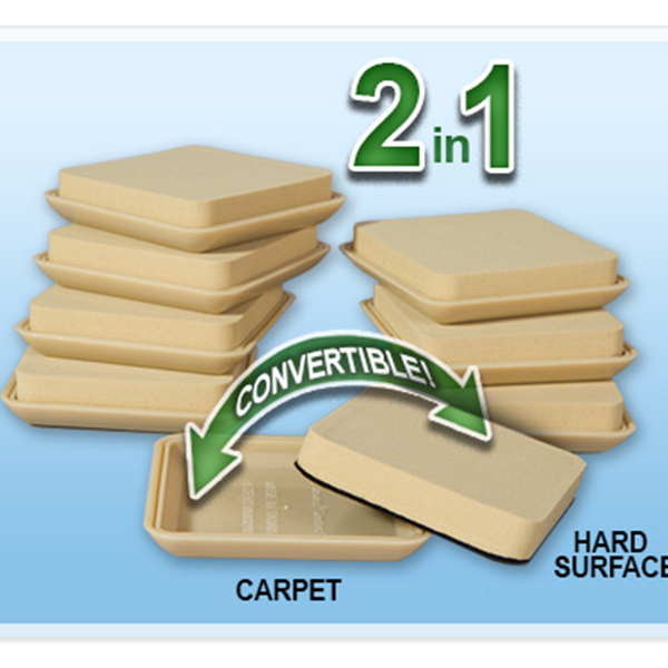 Unpackaged set of Beige Permanent 2-In-1 Convertible Furniture Slides (Set of 8) with 2 in 1 convertible graphics.