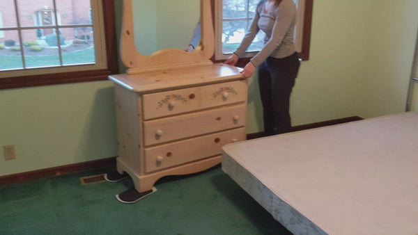 Video of woman moving dresser and desk with EZ Moves II Furniture Slides for Carpet (Set of 4)